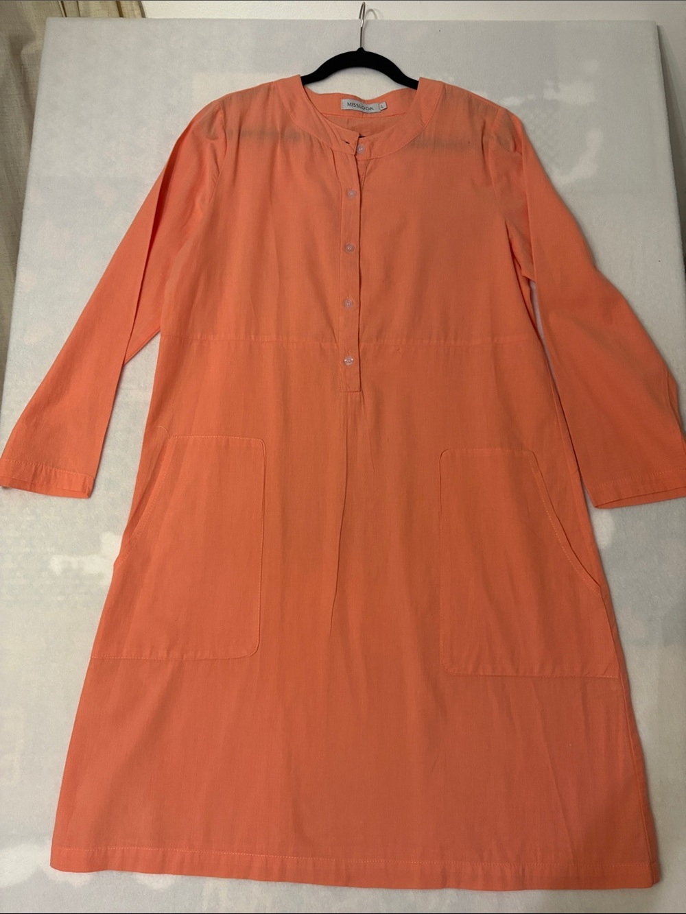 MISSLOOK Coral Button-Neck Tunic Dress Size Large EUC